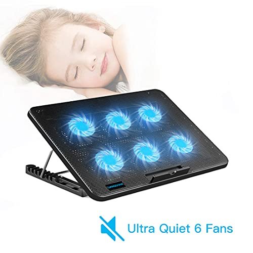 LIANGSTAR Laptop Cooling Pad. Laptop Cooler with 6 Silent Fans for 12-17 Inch Laptop Gaming Fan Stabilizer Bracket. 7 Height and Wind Speed Adjustable. 2 USB Ports and Phone Holder (Black) - Image 2