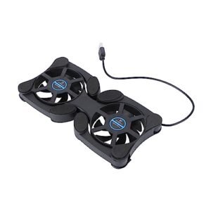 Housoutil Portable Foldable Laptop Computer Cooler USB Power Supply Cooling Pad Dual Fan Black Compact Design Easy to Carry Heat Dissipation Protection Pad