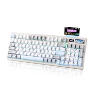 YUNZII IF99 Wireless Mechanical Gaming Keyboard with Smart ICD Display. QMK/VIA Programmable BT/2.4G/USB-C Pad Mount Hot Swappable RGB 96% Layout for Mac/Win (White. Coco Cream V2 Switches)