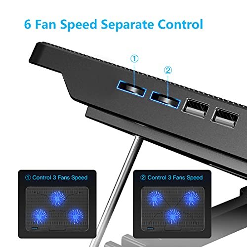LIANGSTAR Laptop Cooling Pad. Laptop Cooler with 6 Silent Fans for 12-17 Inch Laptop Gaming Fan Stabilizer Bracket. 7 Height and Wind Speed Adjustable. 2 USB Ports and Phone Holder (Black) - Image 5