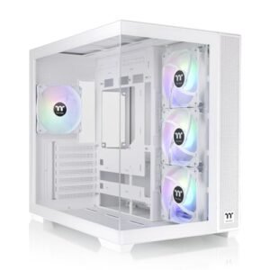 Thermaltake View 380 TG ARGB Snow ATX case; Includes 4x120mm ARGB fans; Supports hidden connector motherboards; Dual tempered glass panels on the front and sides; CA-1Z2-00M6WN-AZ; 3-year warranty