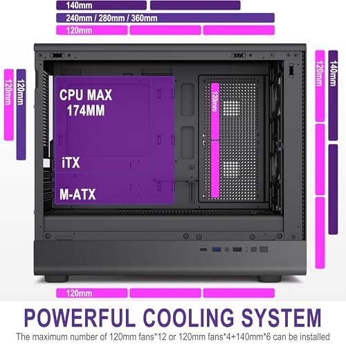 FOIFKIN X01 Computer Case - Pre-installed 3 ARGB PWM fans. MicroATX gaming PC case. Top supports 360mm cooler with C-shaped square grid design. Removable glass side panel. Black. FOIFKIN - Image 4