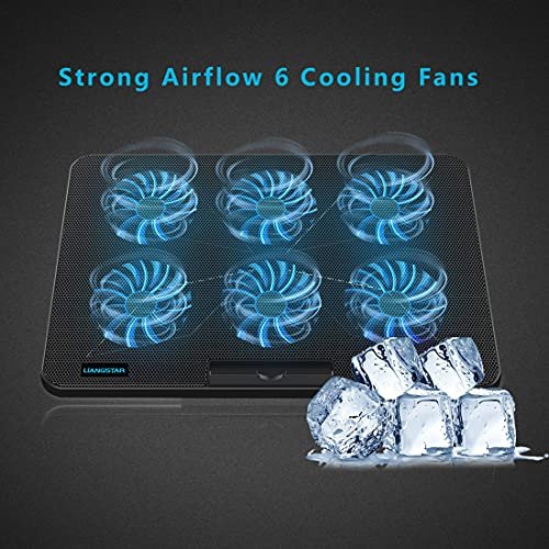 LIANGSTAR Laptop Cooling Pad. Laptop Cooler with 6 Silent Fans for 12-17 Inch Laptop Gaming Fan Stabilizer Bracket. 7 Height and Wind Speed Adjustable. 2 USB Ports and Phone Holder (Black) - Image 4