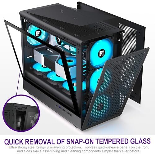 FOIFKIN X01 Computer Case - Pre-installed 3 ARGB PWM fans. MicroATX gaming PC case. Top supports 360mm cooler with C-shaped square grid design. Removable glass side panel. Black. FOIFKIN - Image 2