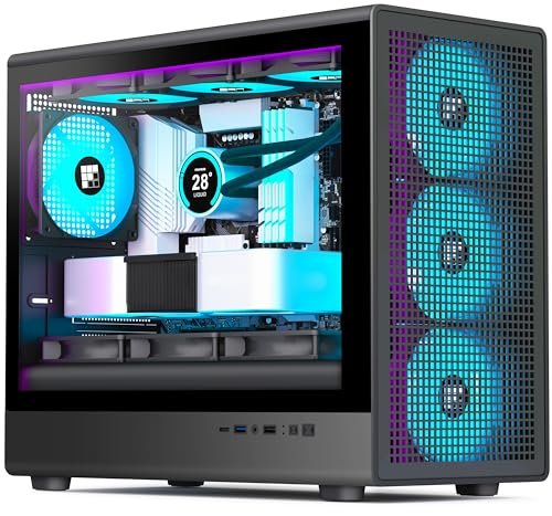 FOIFKIN X01 Computer Case - Pre-installed 3 ARGB PWM fans. MicroATX gaming PC case. Top supports 360mm cooler with C-shaped square grid design. Removable glass side panel. Black. FOIFKIN