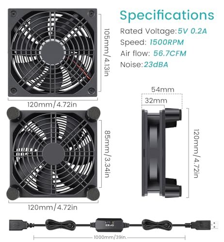 Wathai Receiver DVR Xbox TV Box Router Fan 120mm x 25mm 5V USB Power Supply - Image 5