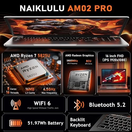 2025 Gaming Laptop 16-inch Laptop with AMD Ryzen 7 5825U Processor. 16GB Address 4. 1T SSD. Full HD Display 1920*1080P. Windows 11 Pro. WiFi 6. Backlit Keyboard HDMI. Students. Office. Business - Image 2