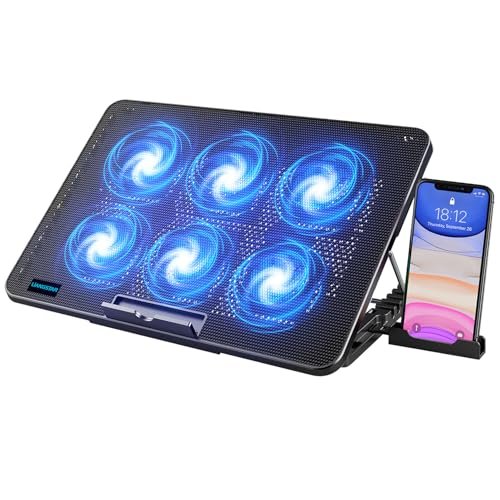 LIANGSTAR Laptop Cooling Pad. Laptop Cooler with 6 Silent Fans for 12-17 Inch Laptop Gaming Fan Stabilizer Bracket. 7 Height and Wind Speed Adjustable. 2 USB Ports and Phone Holder (Black)